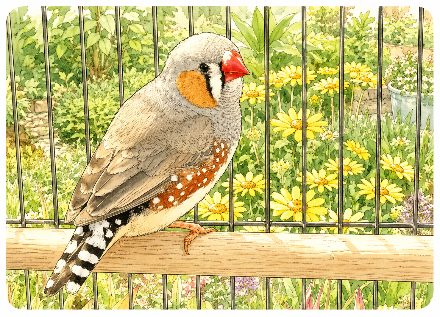 文鳥のAIカラー線画イラスト